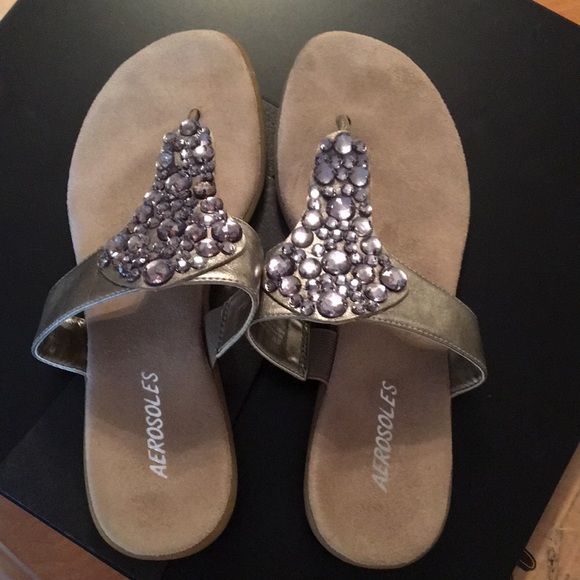 silver jewelled flip flops